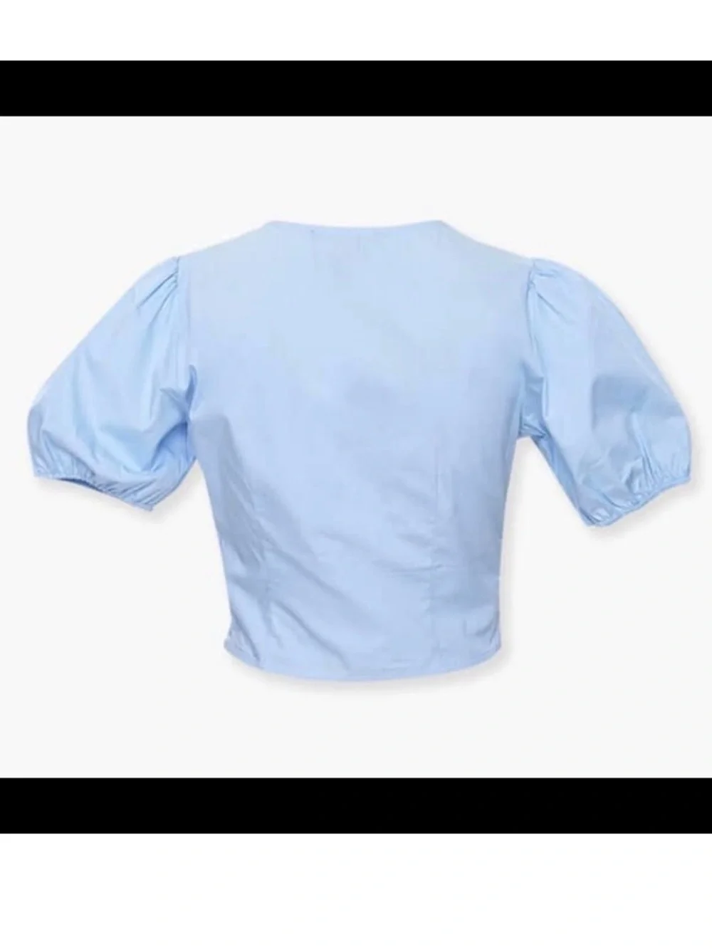 Forever 21 Poplin Light Blue Bow-Front Puff Sleeve Crop Top